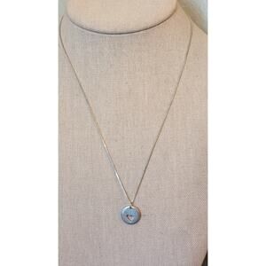 925 Heart Cut Out Disk Pendant 18" 925 Italy Box Chain Necklace